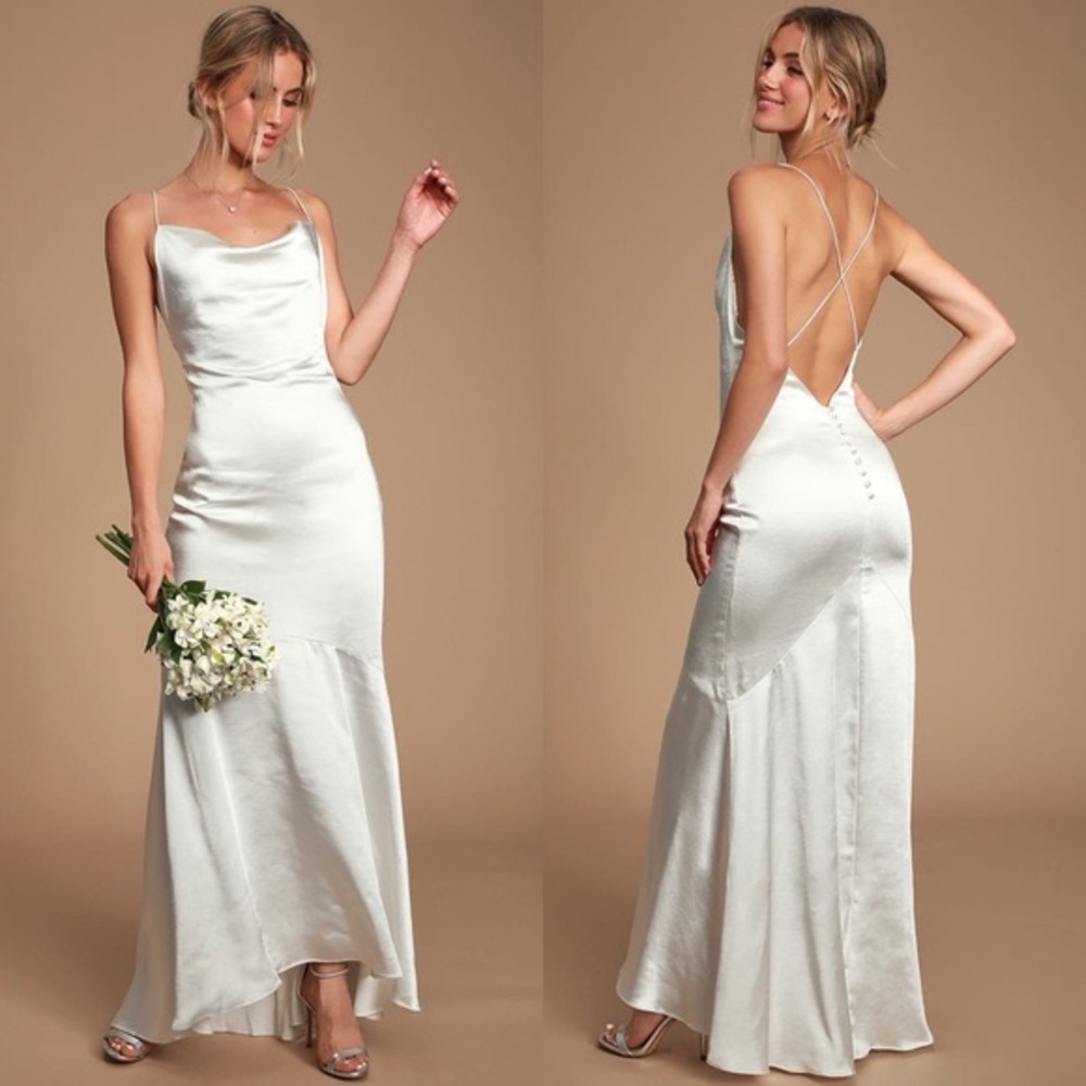 NEW ELLIATT white satin cowl neck gown with tags!